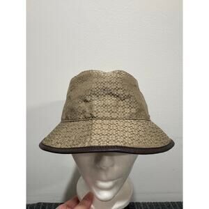 Coach Signature Jacquard Bucket Hat Leather Trim Size Small